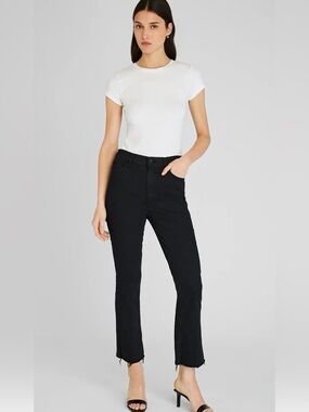 MOTHER The Hustler Ankle Fray Jeans Black Raw Hem Size 27